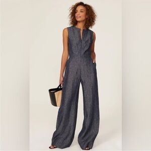MARTIN GRANT Wide Leg Chambray Denim Jumpsuit, size 34/4